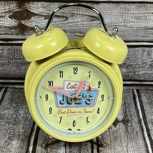 TWIN BELL Neon Alarm Clock Eat at Joe's Best Diner in Town Ravina Yellow